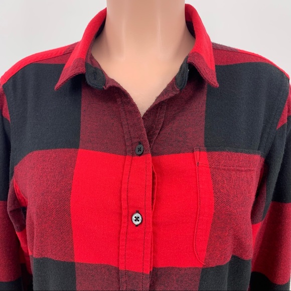 Athleta Red Checkered Print Flannel Button Down Shirt - Picture 6 of 9